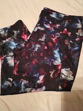RBX Floral Print Leggings in Black with Blue, Pink and Purple Accents